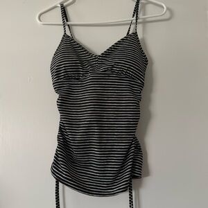 Prana Black and White Striped Swim Top Tankini - small